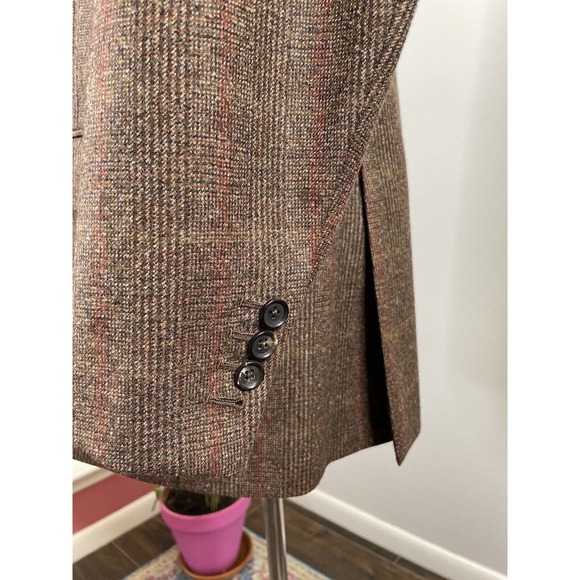 Isaia Sport Coat Mens 44R in Brown Red Plaid 100% Wool Blazer - Picture 5 of 12